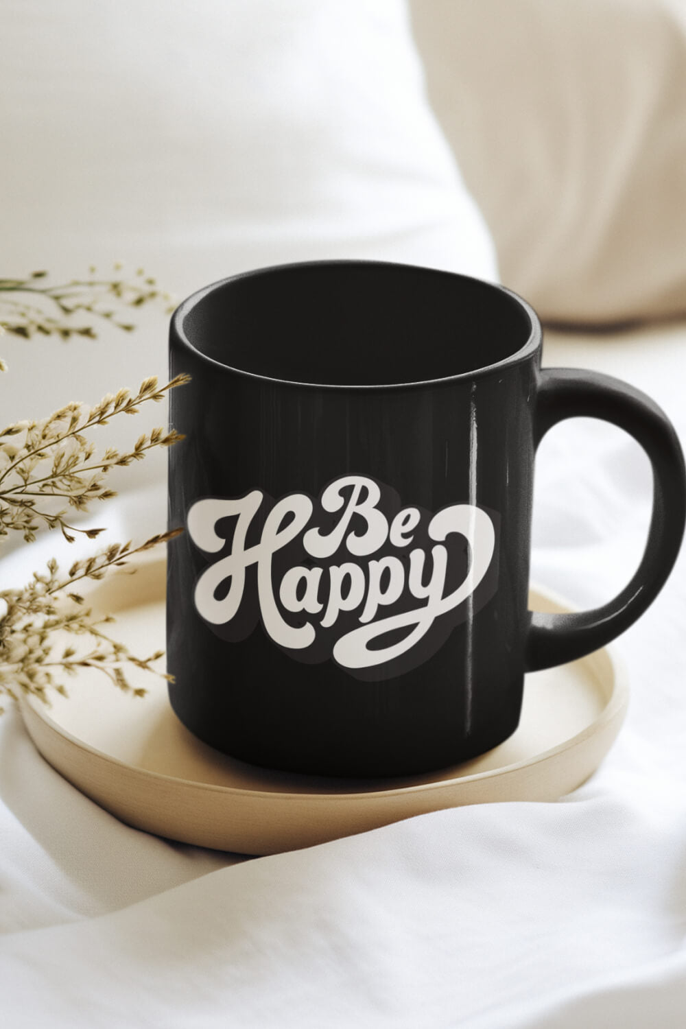 Be Happy | Black Coffee Mug