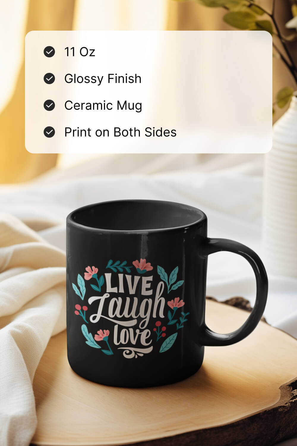 Live Laugh Love | Black Coffee Mug