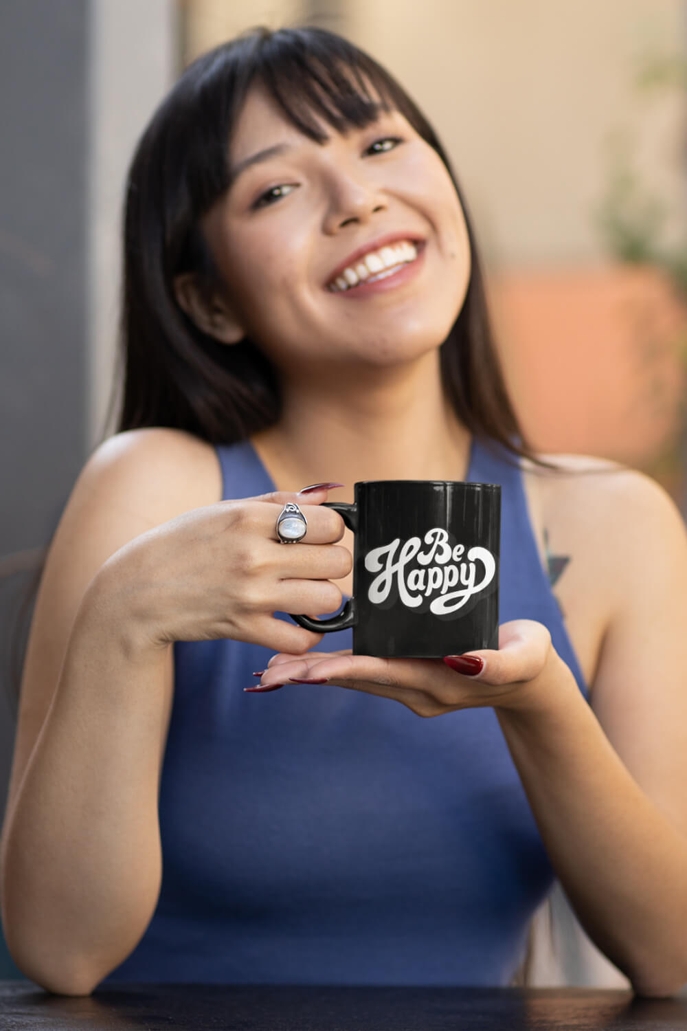 Be Happy | Black Coffee Mug